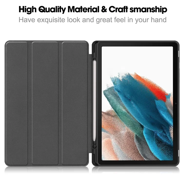 For Samsung Galaxy Tab A9+ Case Pattern Printing PU Leather Tri-Fold Stand Cover with Pen Slot - Don't Touch Me
