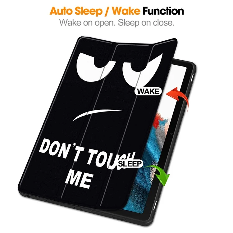 For Samsung Galaxy Tab A9+ Case Pattern Printing PU Leather Tri-Fold Stand Cover with Pen Slot - Don't Touch Me