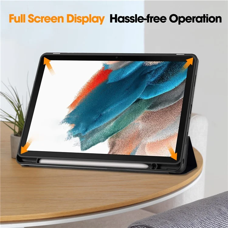 For Samsung Galaxy Tab A9+ Case Pattern Printing PU Leather Tri-Fold Stand Cover with Pen Slot - Don't Touch Me