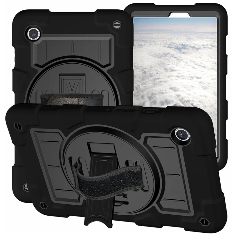 Pour Samsung Galaxy Tab A9 Étui PC+TPU Rotary Main Band Support avec Bandoulière - Noir