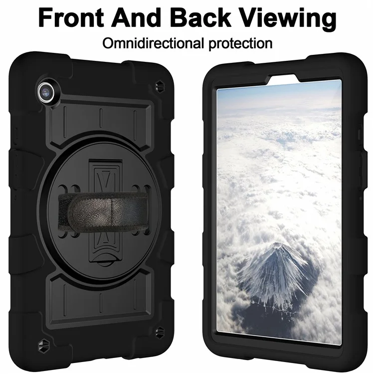 Pour Samsung Galaxy Tab A9 Étui PC+TPU Rotary Main Band Support avec Bandoulière - Noir