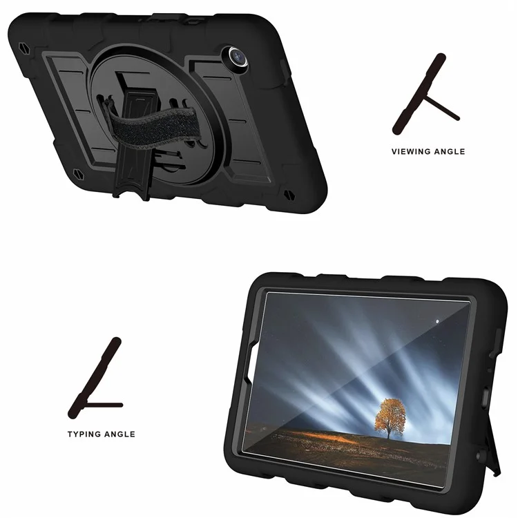 Pour Samsung Galaxy Tab A9 Étui PC+TPU Rotary Main Band Support avec Bandoulière - Noir