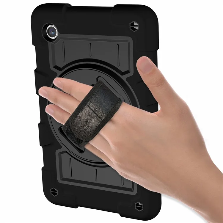Pour Samsung Galaxy Tab A9 Étui PC+TPU Rotary Main Band Support avec Bandoulière - Noir