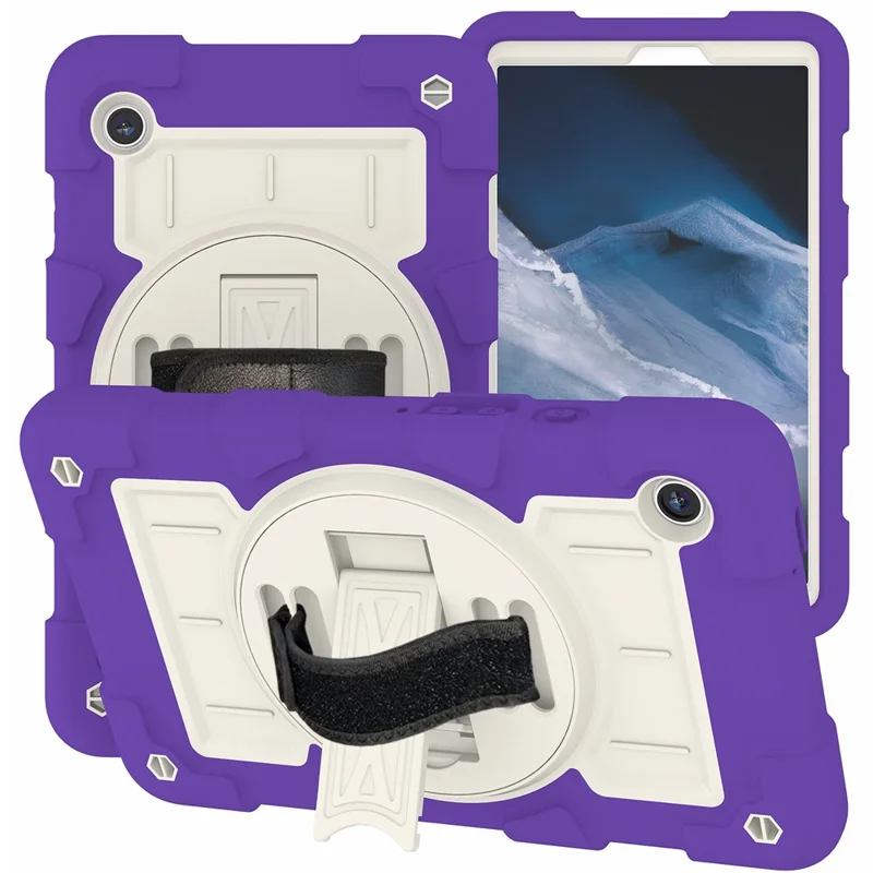 Für Samsung Galaxy Tab A9 Hülle PC+TPU Rotary Hand Band Kickstand Cover mit Tragegurt - Lila