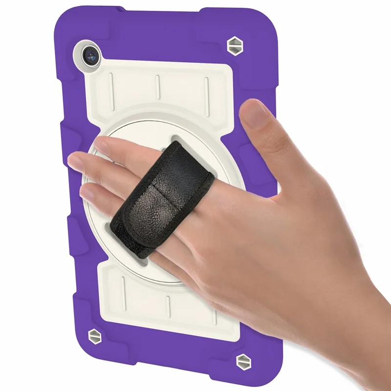 Für Samsung Galaxy Tab A9 Hülle PC+TPU Rotary Hand Band Kickstand Cover mit Tragegurt - Lila