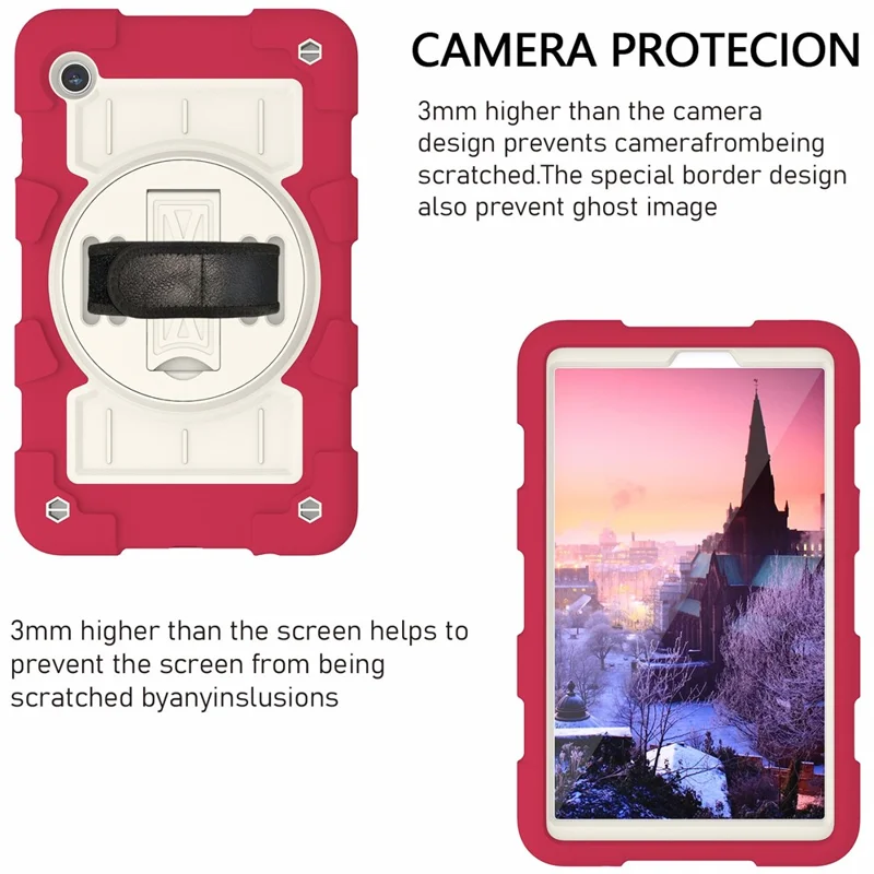 Pour Samsung Galaxy Tab A9 Étui PC+TPU Rotary Main Bande Support avec Sangle d'Épaule - Rouge