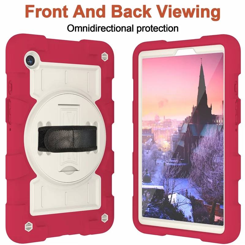 Pour Samsung Galaxy Tab A9 Étui PC+TPU Rotary Main Bande Support avec Sangle d'Épaule - Rouge