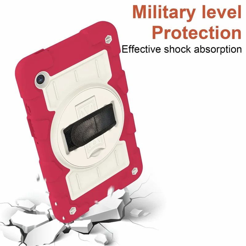 Pour Samsung Galaxy Tab A9 Étui PC+TPU Rotary Main Bande Support avec Sangle d'Épaule - Rouge