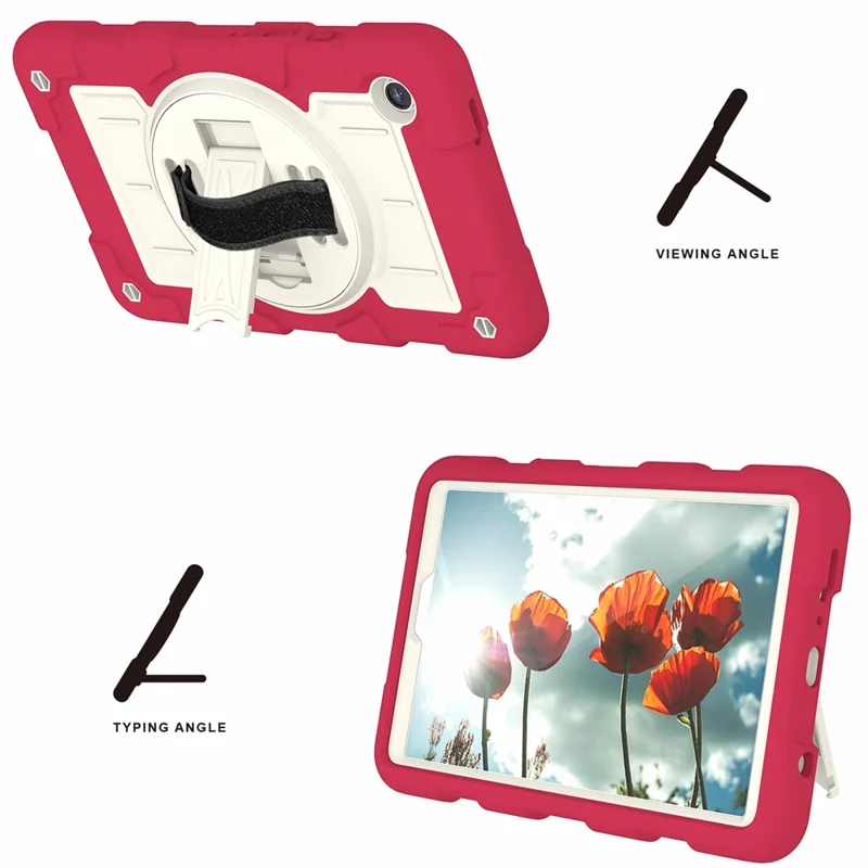 Pour Samsung Galaxy Tab A9 Étui PC+TPU Rotary Main Bande Support avec Sangle d'Épaule - Rouge