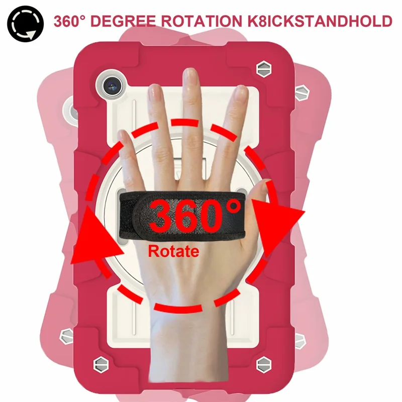 Pour Samsung Galaxy Tab A9 Étui PC+TPU Rotary Main Bande Support avec Sangle d'Épaule - Rouge