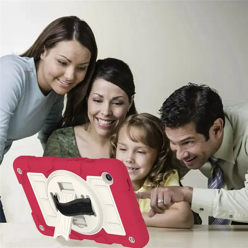 Pour Samsung Galaxy Tab A9 Étui PC+TPU Rotary Main Bande Support avec Sangle d'Épaule - Rouge