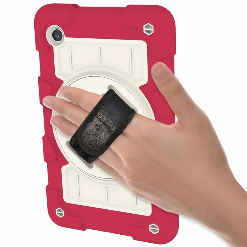 Pour Samsung Galaxy Tab A9 Étui PC+TPU Rotary Main Bande Support avec Sangle d'Épaule - Rouge
