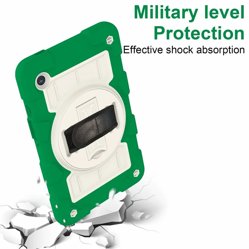 For Samsung Galaxy Tab A9 Case PC+TPU Rotary Hand Band Kickstand Cover with Shoulder Strap - Green