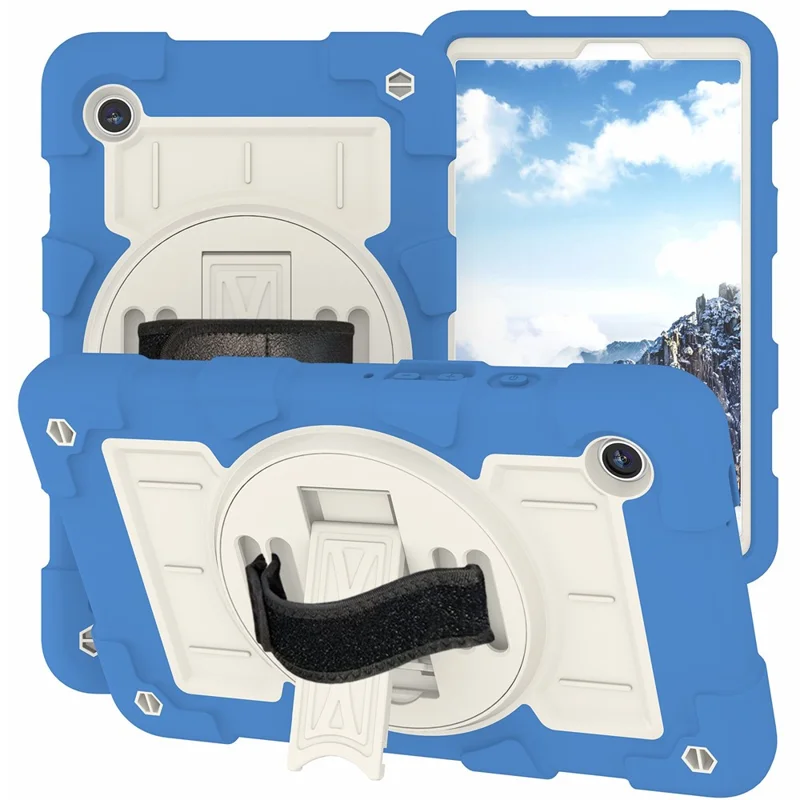 Para Samsung Galaxy Tab A9 Funda Carcasa PC+TPU Rotación Correa de Mano Soporte con Correa de Hombro - Azul Cielo