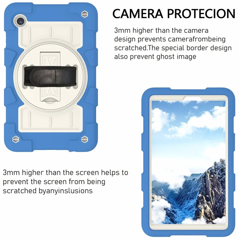 Para Samsung Galaxy Tab A9 Funda Carcasa PC+TPU Rotación Correa de Mano Soporte con Correa de Hombro - Azul Cielo
