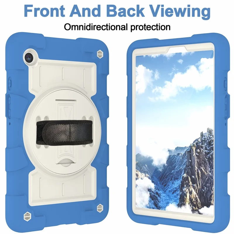 Para Samsung Galaxy Tab A9 Funda Carcasa PC+TPU Rotación Correa de Mano Soporte con Correa de Hombro - Azul Cielo