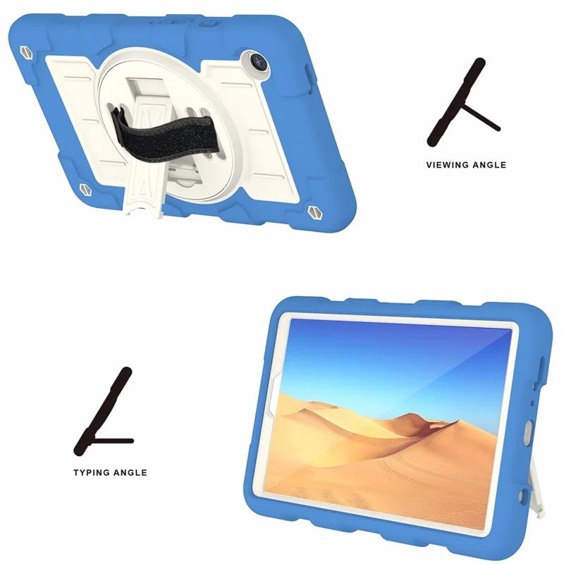 Para Samsung Galaxy Tab A9 Funda Carcasa PC+TPU Rotación Correa de Mano Soporte con Correa de Hombro - Azul Cielo