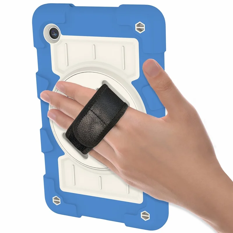 Para Samsung Galaxy Tab A9 Funda Carcasa PC+TPU Rotación Correa de Mano Soporte con Correa de Hombro - Azul Cielo