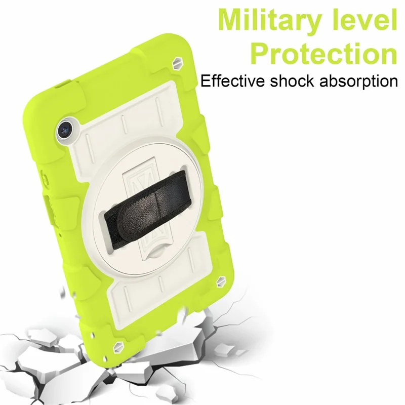 For Samsung Galaxy Tab A9 Case PC+TPU Rotary Hand Band Kickstand Cover with Shoulder Strap - Yellowgreen