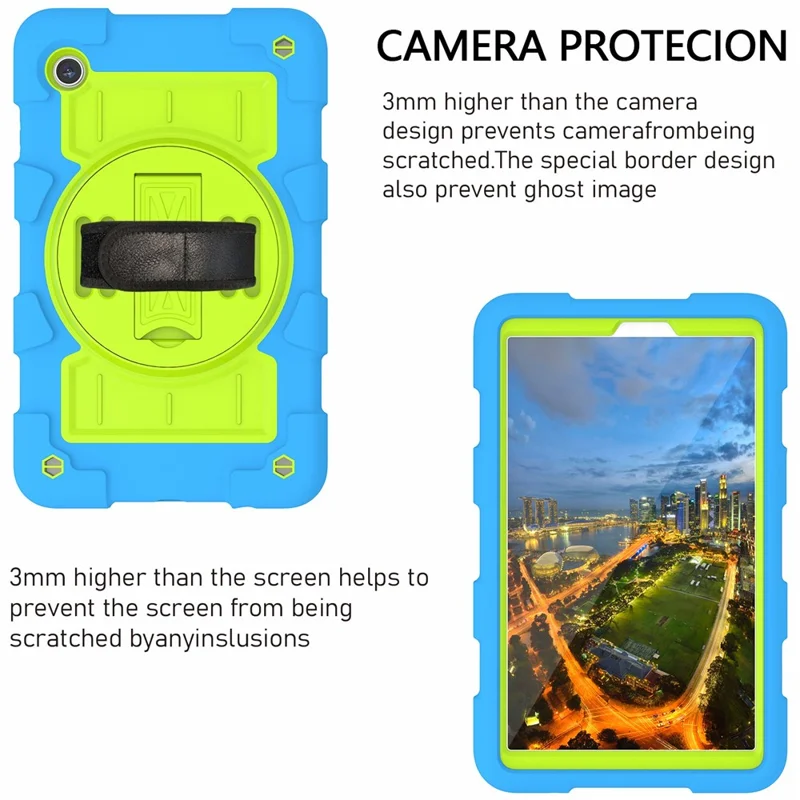 Pour étui Samsung Galaxy Tab A9 Cas PC+TPU Bande rotative à la main Support avec sangle d'épaule - Bleu / Vert