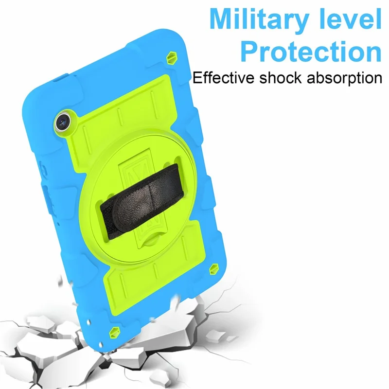 Pour étui Samsung Galaxy Tab A9 Cas PC+TPU Bande rotative à la main Support avec sangle d'épaule - Bleu / Vert