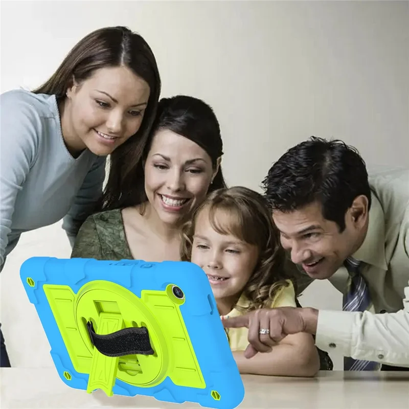 Pour étui Samsung Galaxy Tab A9 Cas PC+TPU Bande rotative à la main Support avec sangle d'épaule - Bleu / Vert