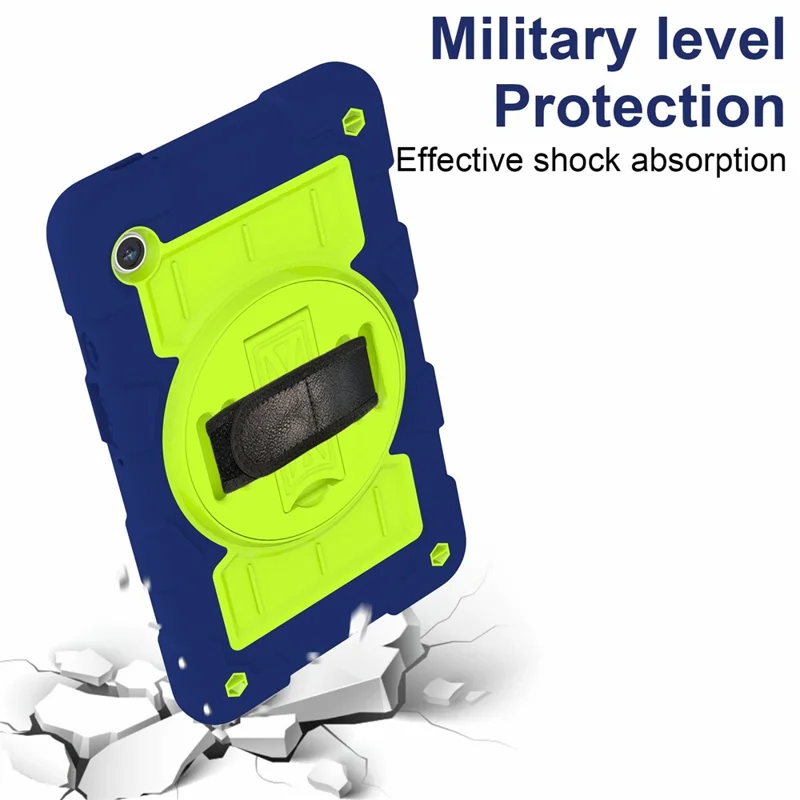 Funda para Samsung Galaxy Tab A9 Caso PC+TPU Banda de Mano Rotatoria Soporte con Correa de Hombro - Azul Marino / Verde