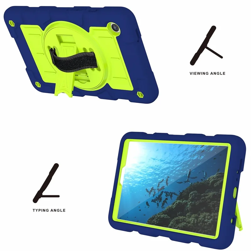 Funda para Samsung Galaxy Tab A9 Caso PC+TPU Banda de Mano Rotatoria Soporte con Correa de Hombro - Azul Marino / Verde