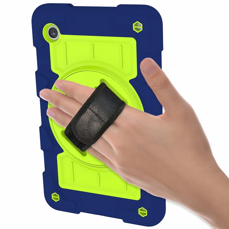 Funda para Samsung Galaxy Tab A9 Caso PC+TPU Banda de Mano Rotatoria Soporte con Correa de Hombro - Azul Marino / Verde