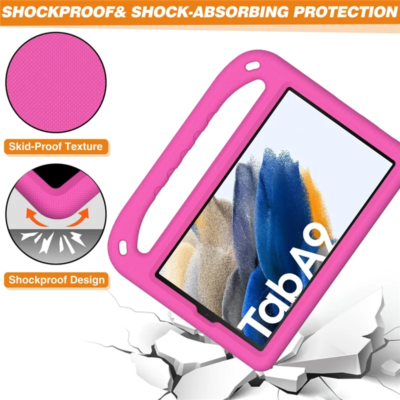 For Samsung Galaxy Tab A11 / A9 Case Shockproof Kickstand EVA Tablet Cover with Handle - Rose