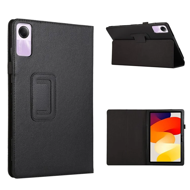 Per Xiaomi Redmi Pad SE custodia in pelle PU Litchi Texture Bi-fold Stand Cover - Nero