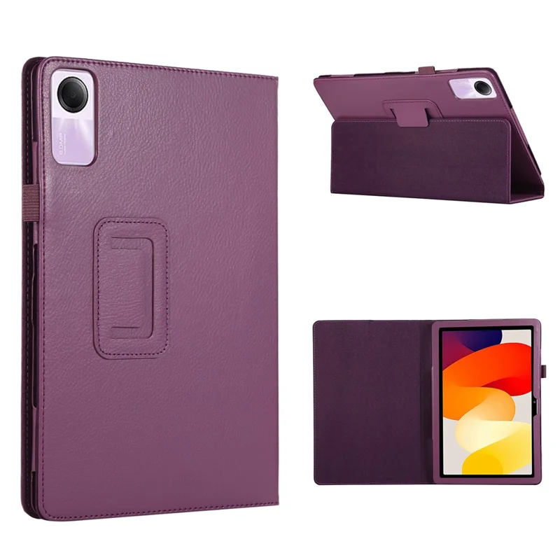 For Xiaomi Redmi Pad SE PU Leather Tablet Case Litchi Texture Bi-fold Stand Cover - Purple