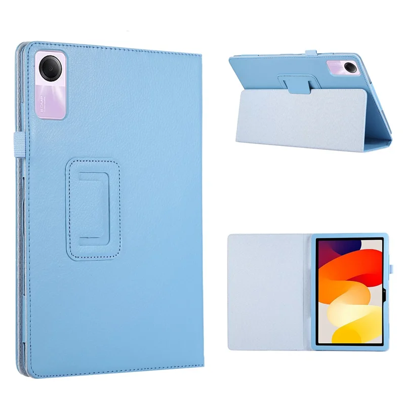 For Xiaomi Redmi Pad SE PU Leather Tablet Case Litchi Texture Bi-fold Stand Cover - Blue