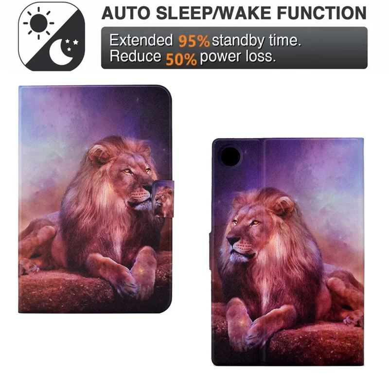 For Samsung Galaxy Tab A11 / A9 Case with Card Holder Anti-Scratch PU+TPU Tablet Cover - Lion