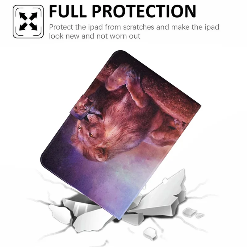 For Samsung Galaxy Tab A11 / A9 Case with Card Holder Anti-Scratch PU+TPU Tablet Cover - Lion