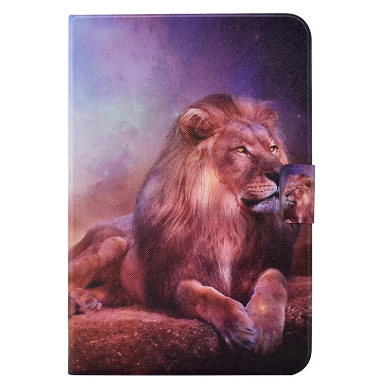 For Samsung Galaxy Tab A11 / A9 Case with Card Holder Anti-Scratch PU+TPU Tablet Cover - Lion