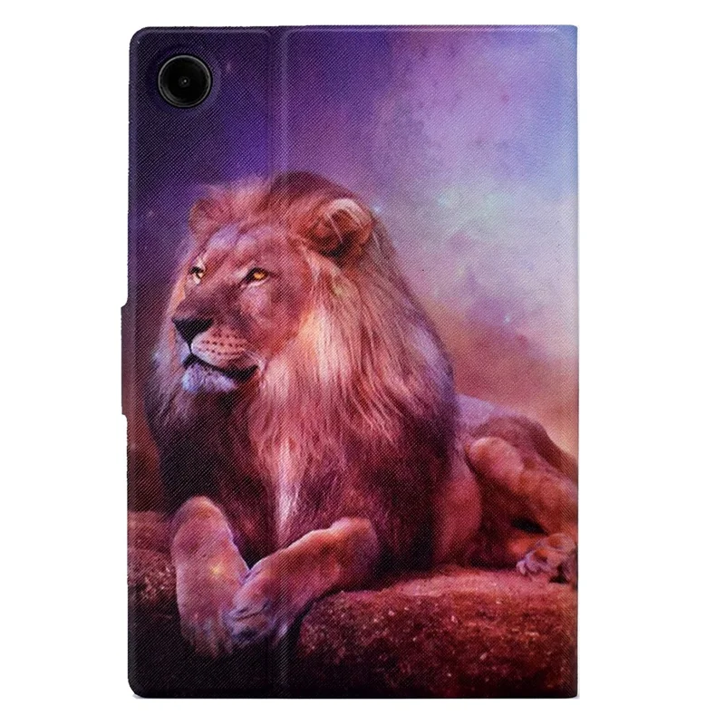 For Samsung Galaxy Tab A11 / A9 Case with Card Holder Anti-Scratch PU+TPU Tablet Cover - Lion