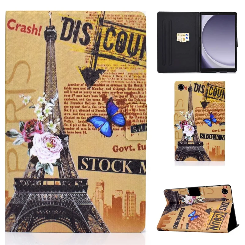 For Samsung Galaxy Tab A11 / A9 Case with Card Holder Anti-Scratch PU+TPU Tablet Cover - Tower