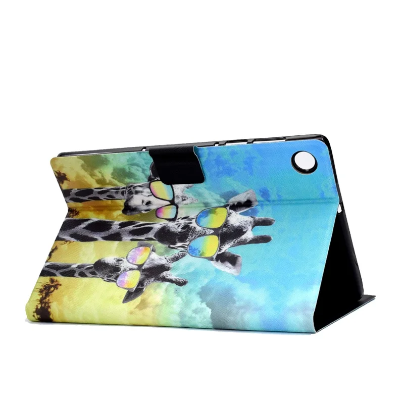 For Samsung Galaxy Tab A11 / A9 Case with Card Holder Anti-Scratch PU+TPU Tablet Cover - Giraffe with Glasses