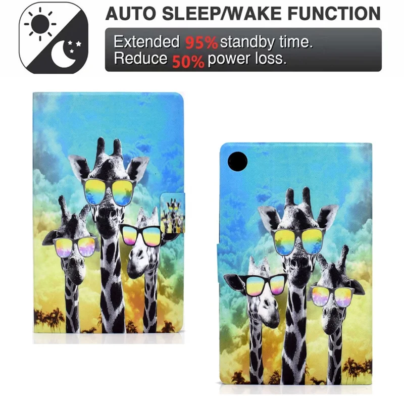 For Samsung Galaxy Tab A11 / A9 Case with Card Holder Anti-Scratch PU+TPU Tablet Cover - Giraffe with Glasses