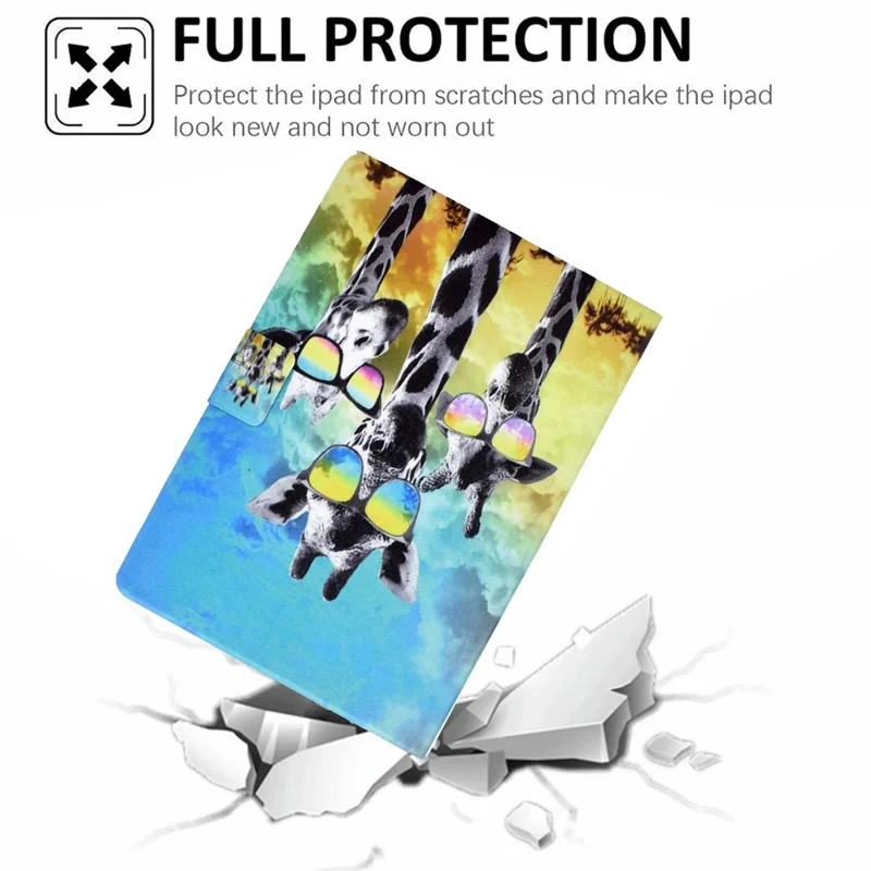 For Samsung Galaxy Tab A11 / A9 Case with Card Holder Anti-Scratch PU+TPU Tablet Cover - Giraffe with Glasses