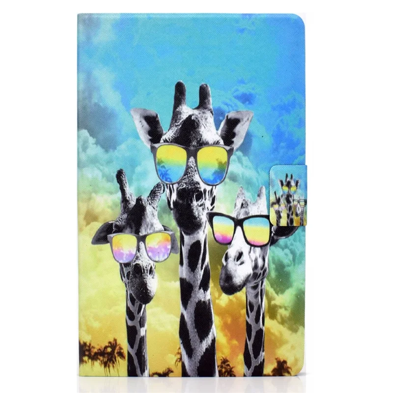 For Samsung Galaxy Tab A11 / A9 Case with Card Holder Anti-Scratch PU+TPU Tablet Cover - Giraffe with Glasses