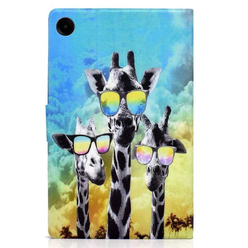 For Samsung Galaxy Tab A11 / A9 Case with Card Holder Anti-Scratch PU+TPU Tablet Cover - Giraffe with Glasses