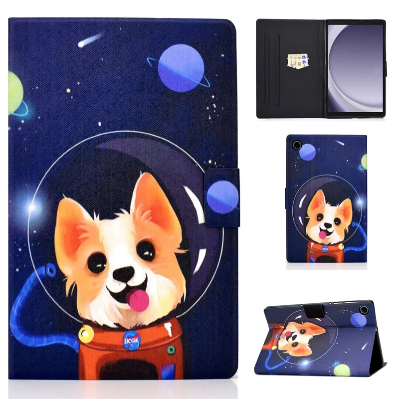 For Samsung Galaxy Tab A11 / A9 Case with Card Holder Anti-Scratch PU+TPU Tablet Cover - Space Dog