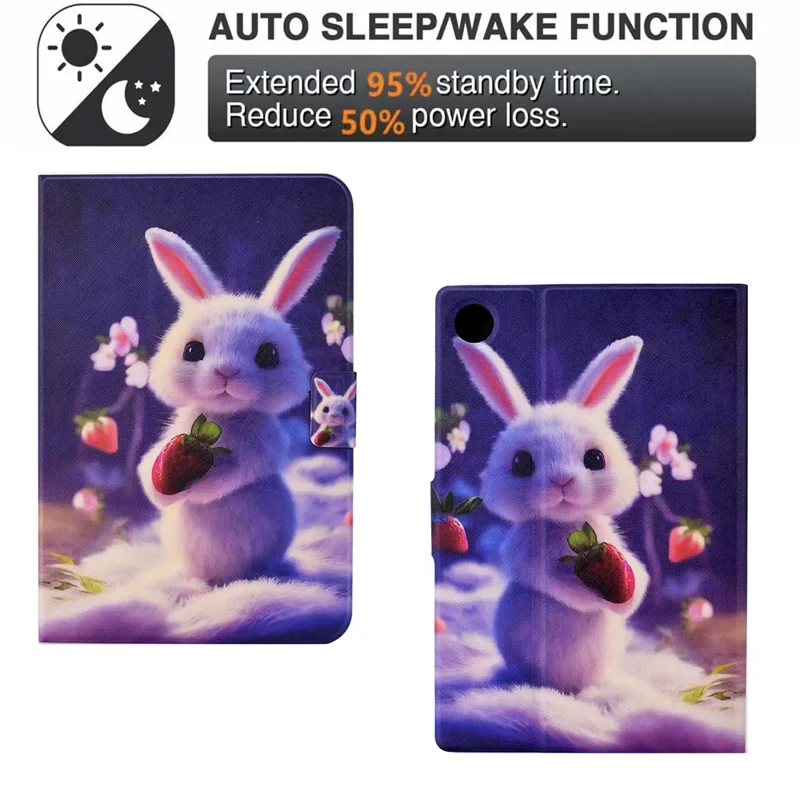 For Samsung Galaxy Tab A11 / A9 Case with Card Holder Anti-Scratch PU+TPU Tablet Cover - Strawberry Bunny