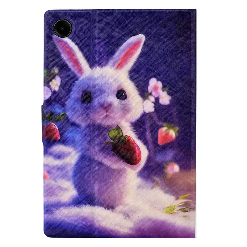 For Samsung Galaxy Tab A11 / A9 Case with Card Holder Anti-Scratch PU+TPU Tablet Cover - Strawberry Bunny