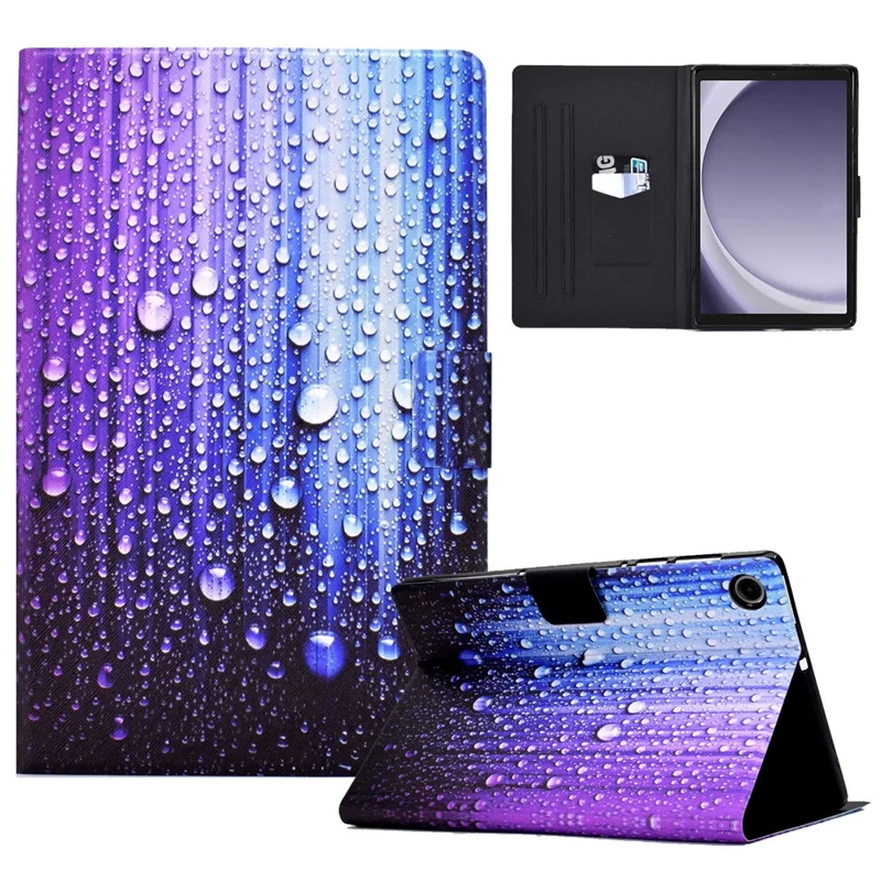For Samsung Galaxy Tab A11 / A9 Case with Card Holder Anti-Scratch PU+TPU Tablet Cover - Waterdrop