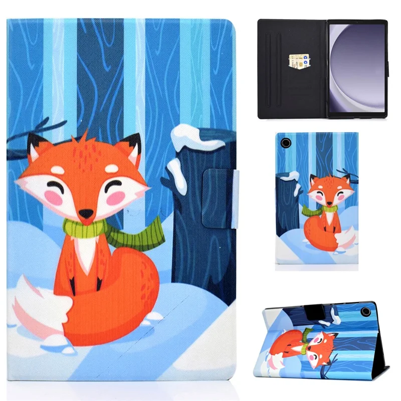 For Samsung Galaxy Tab A11 / A9 Case with Card Holder Anti-Scratch PU+TPU Tablet Cover - Fox
