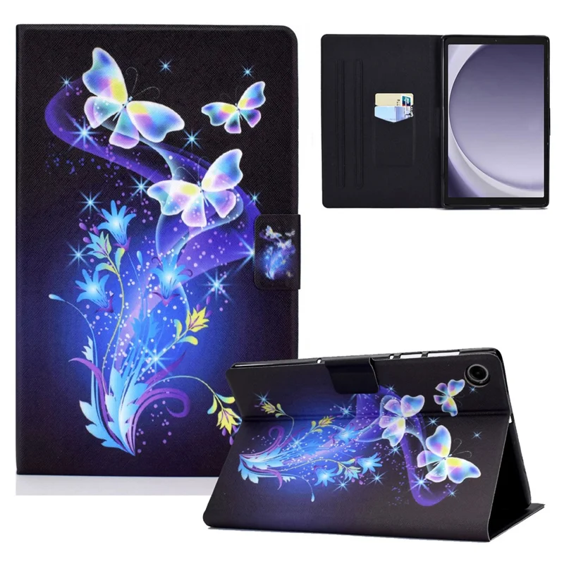 For Samsung Galaxy Tab A9 Case with Card Holder Anti-Scratch PU+TPU Tablet Cover - Butterfly and Flower