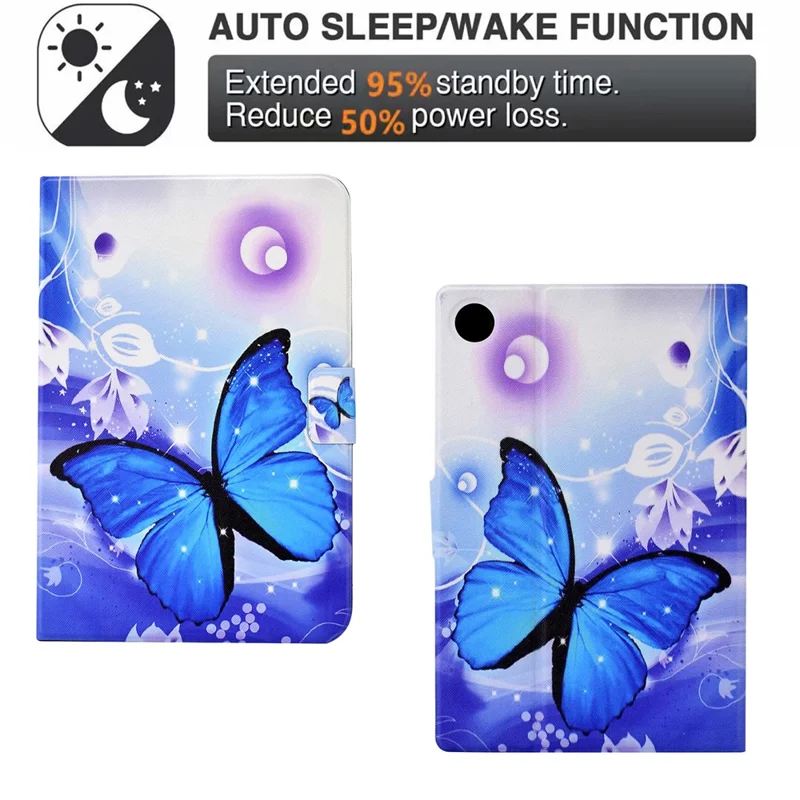 For Samsung Galaxy Tab A11 / A9 Case with Card Holder Anti-Scratch PU+TPU Tablet Cover - Blue Butterfly